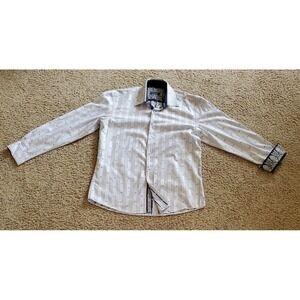 Zagiri Shirt Mens Large Flip Cuff Striped Embroidered Long Sleeve Collared